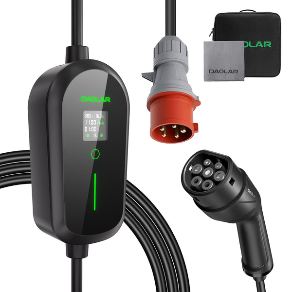 Daolar Mobiele Wallbox 11KW, 3-fase Type 2 Laadkabel met CEE-stekker, 12H timer en 6-16 A instelbare stroom EV Laadstations