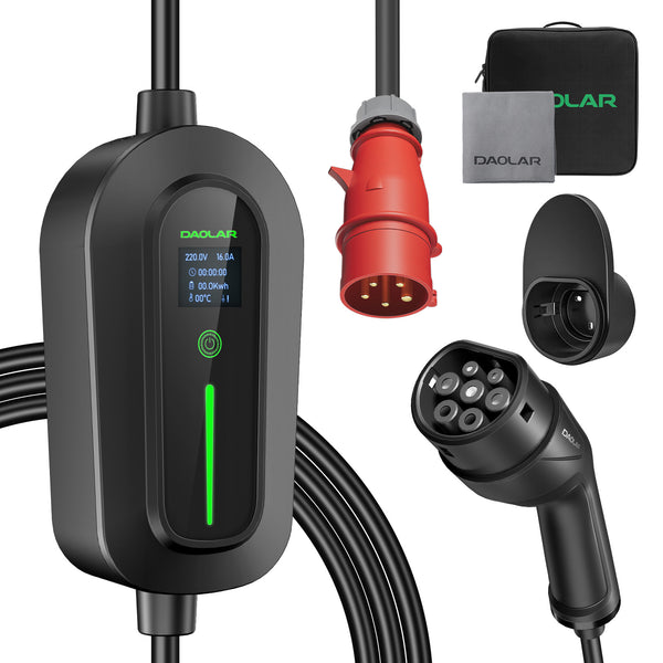 Daolar Verstelbaar Mobiele thuislader Type 2 11KW, Laadpaal thuis met CEE & Type 2 Laadkabel voor EV's & PHEV's