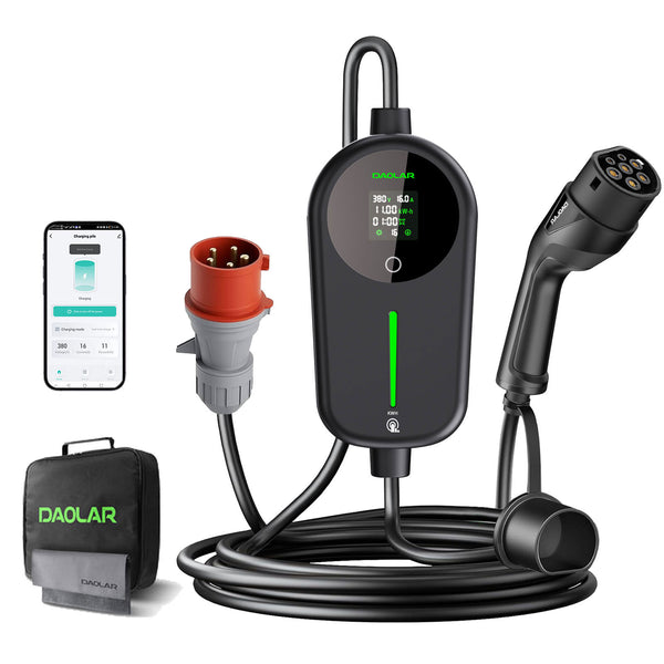 [Flagship] Daolar mobiele wallbox 11 kW met elektriciteitsmeter, 6-16A 3-fase type 2 laadkabel met instelbare laad-kWh, IP65 waterdicht laadstation
